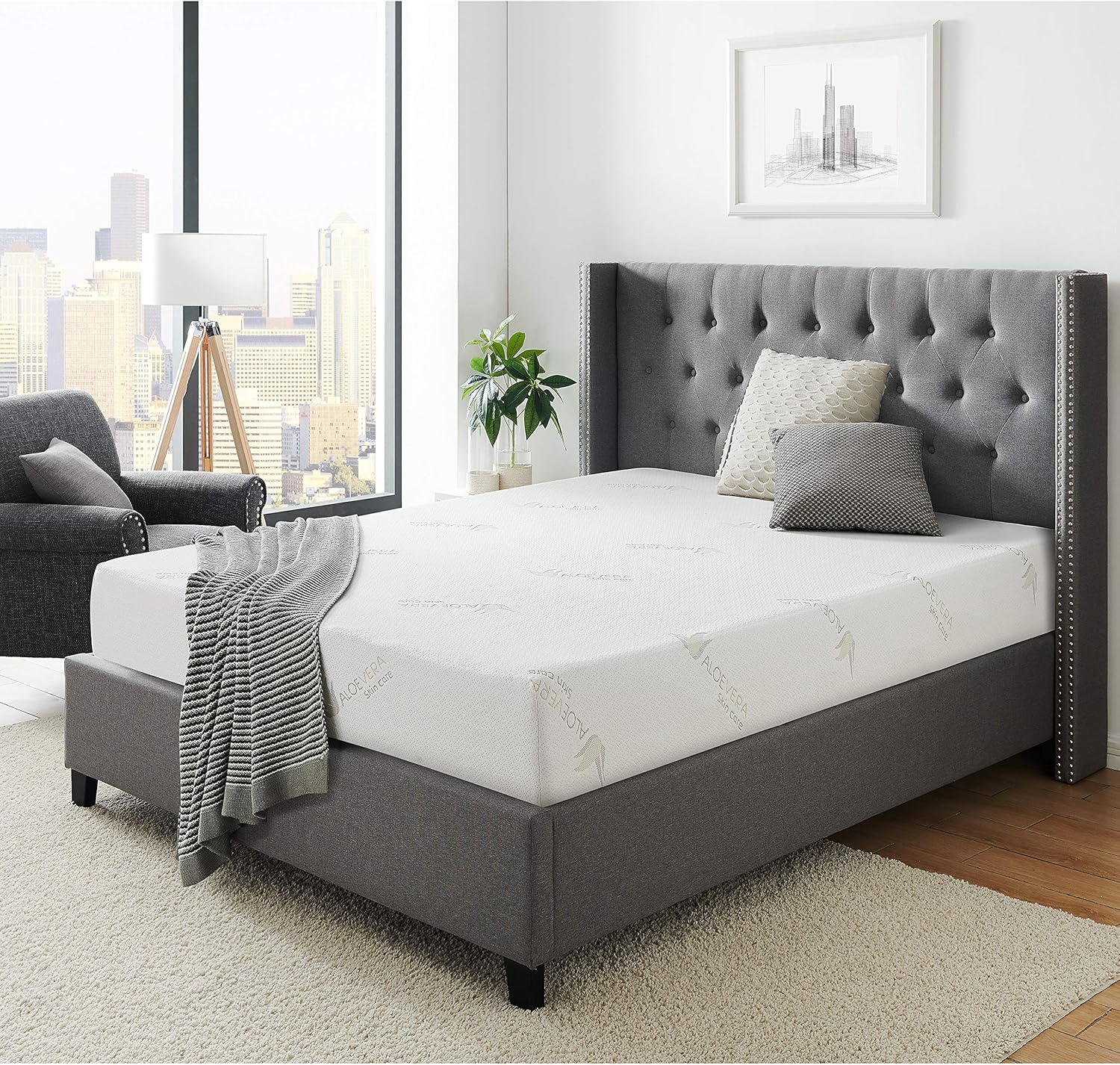 AC Pacific Soft Aloe Collection 8 Inch Luxury Soft Bedroom Aloe Vera Extract Infused Fabric Covered Memory Foam Mattress, Twin XL Size