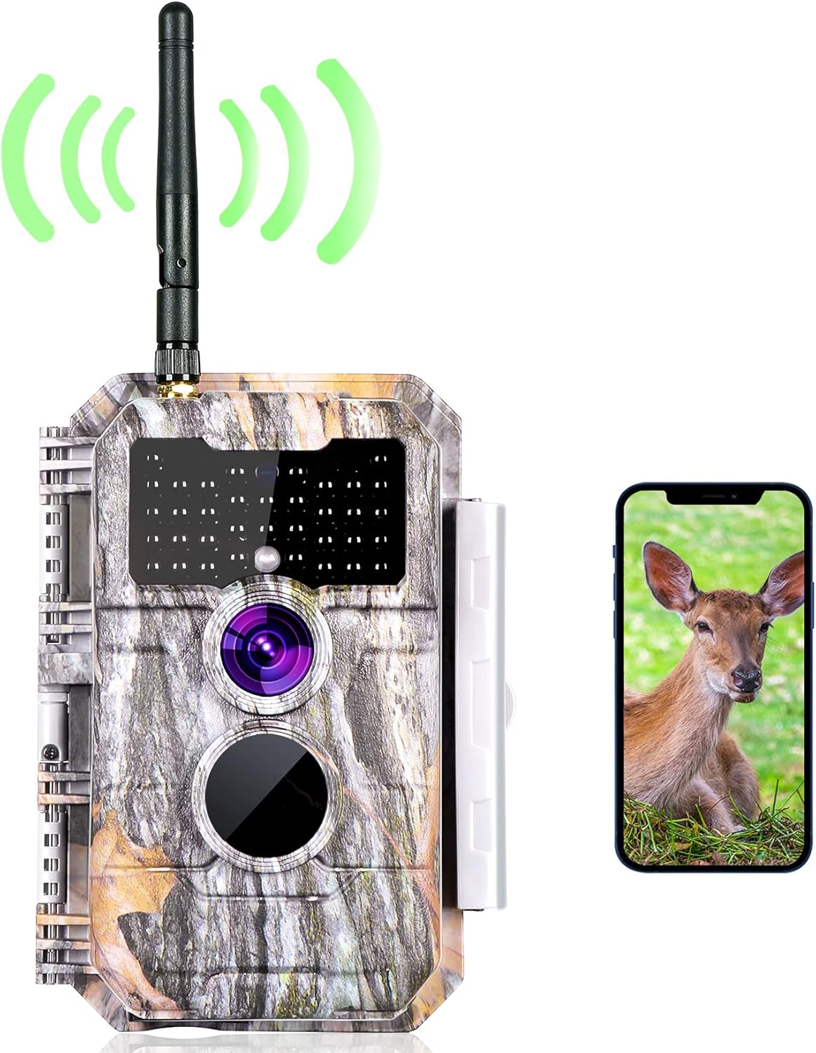 Wireless WiFi Game Camera Trail Deer Cam 24MP 1296P MP4 Video Night Vision No Glow Motion Activated Waterproof for Wildlife Hunting & Home Security, Send Pictures to Cell Phone via App Operated