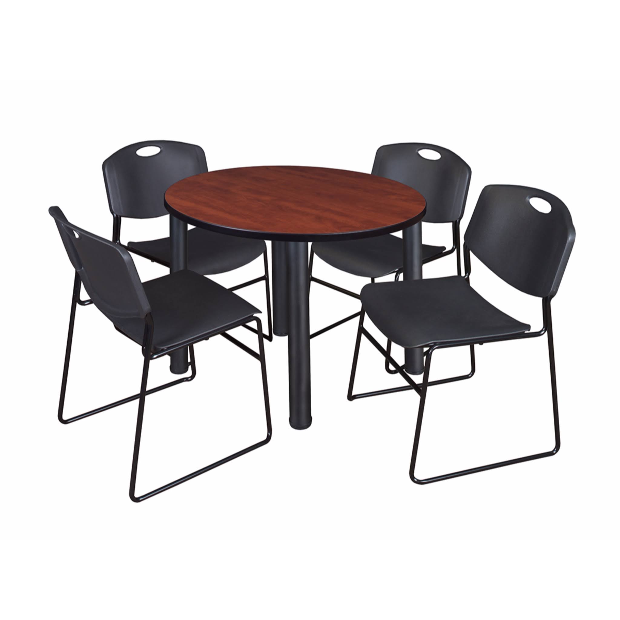 Regency Kee 36x22 Round Breakroom Table- Cherry/ Black u0026 4 Zeng Stack Chairs- Black