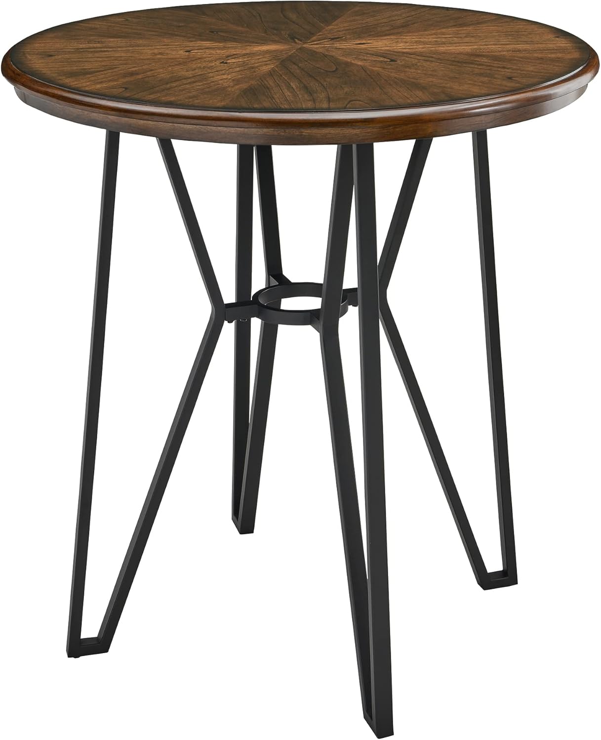Solid Wood Round Bar Table, Large Counter Table with Sturdy Cross Metal Base, Mid-Century Dining Room Table, 40.2” x 36.2” Easy Assembly for Kitchen Living Room Small Space Home Walnut BZ1159CR