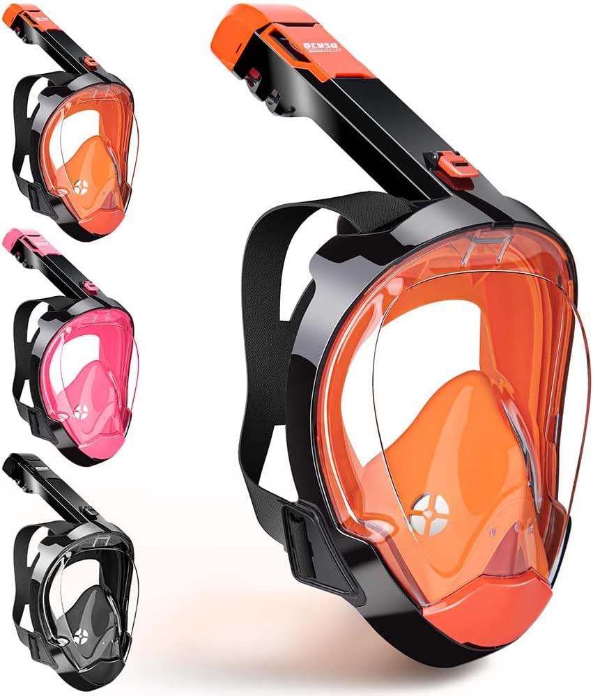 DCYSO Panoramic Snorkle Masks Full face, Snorkeling Full face Swim mask, Full face Swimming mask, Snorkeling Gear for Adults, Diving mask Adult, Underwater Scuba face mask, Snorkel Equipment Pack of 2
