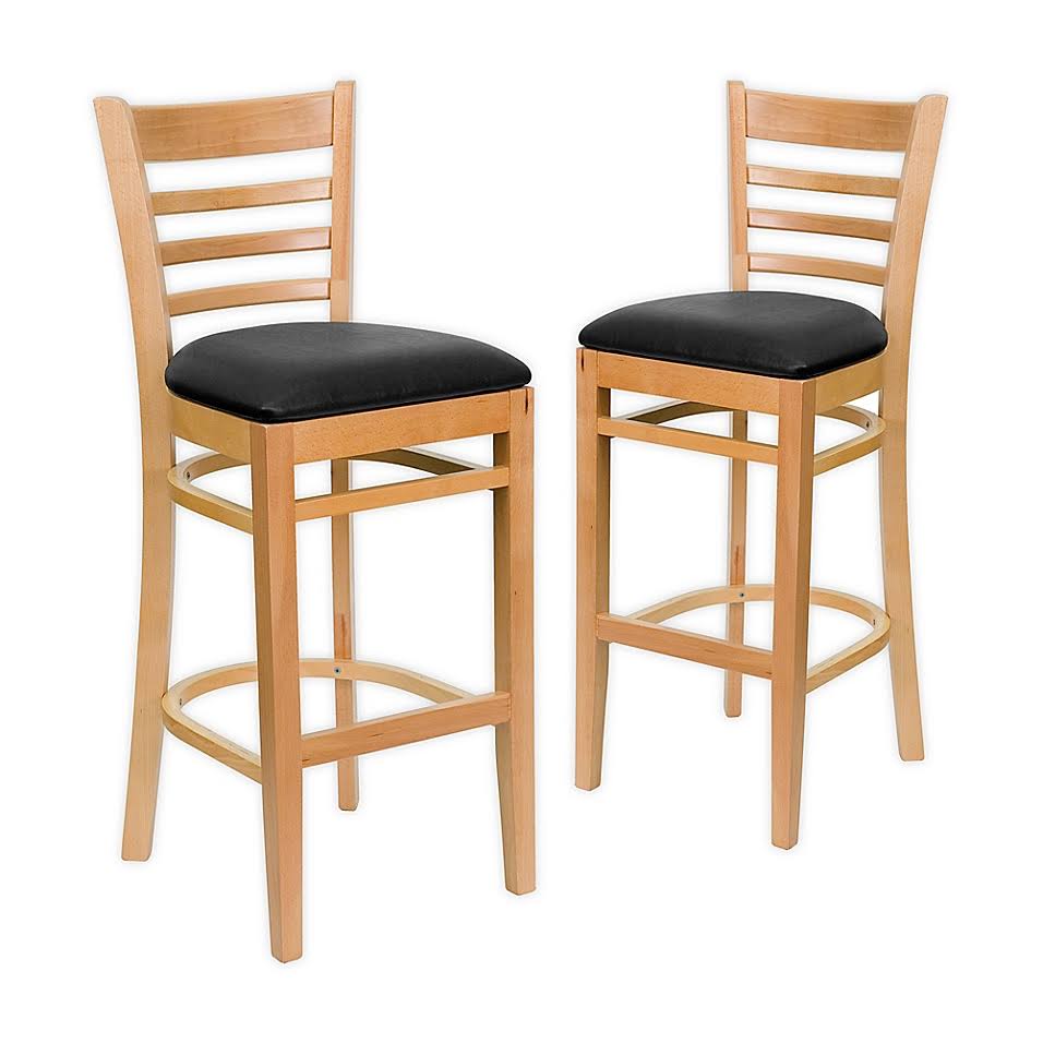 Flash Furniture Ladder Back Bar Stools in Black Vinyl/Natural Wood (Set of 2)