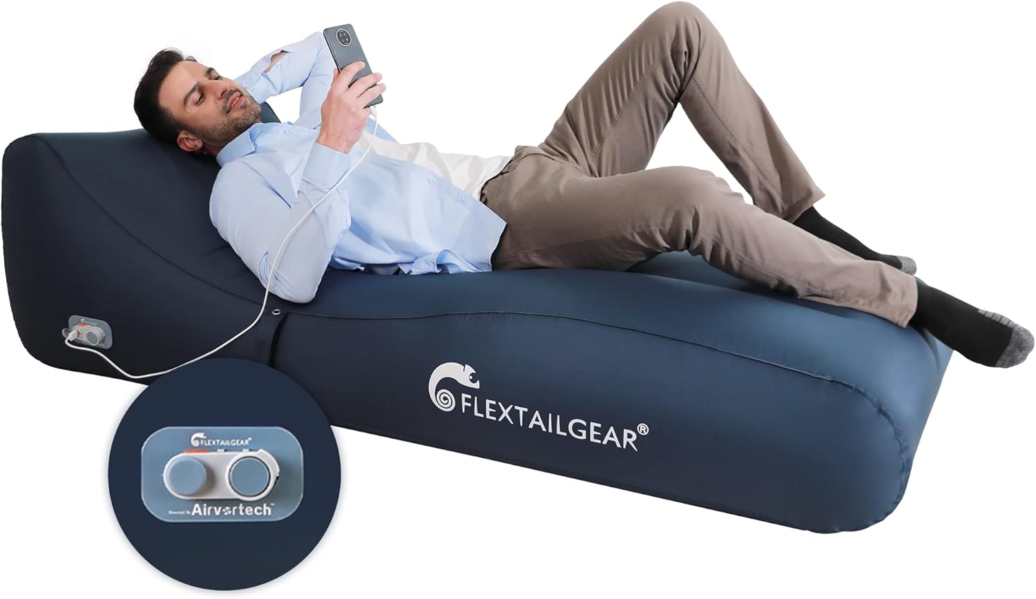 FLEXTAILGEAR Automatic Inflatable Couch, Portable Lounger Chair with Built in Pump, Ergonomic Design Blow Up Sofa Bed with Emergency Power Supply for Camping Beach Traveling Hiking Backyard