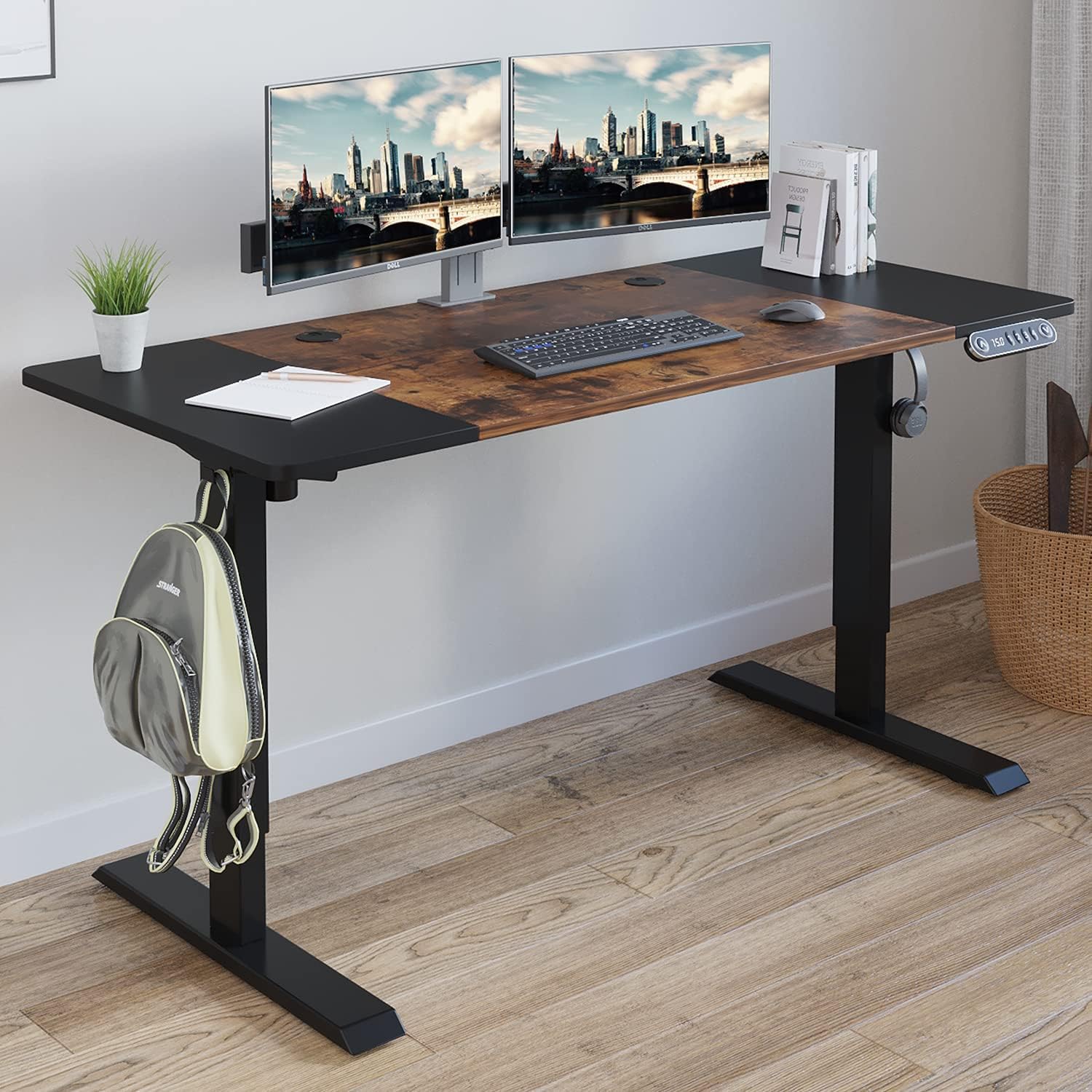Radlove 59-Inch Large Electric Height Adjustable Computer L-Shaped Desk with Memory Controller Corner Standing Desk Modern Workstation with Splice Board Game Ergonomic Desk (Black Frame + Black Top)