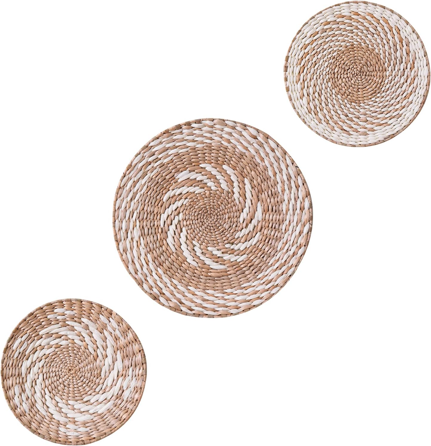 Boho wall Baskets decor Set of 3, 100%Natural Handmade,rattan wicker seagrass woven basket wall decor,Living Room or Bedroom woven wall african basket Pack of 2