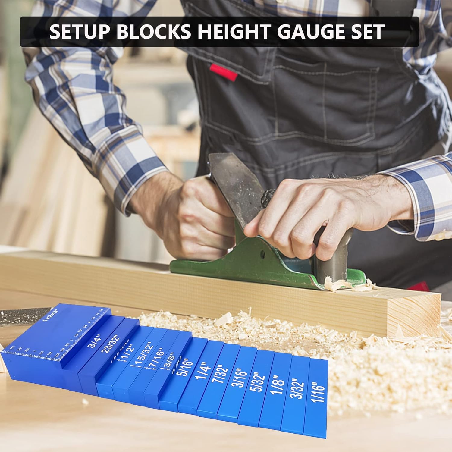 15pcs Setup Blocks Height Gauge Set Precision Aluminum Woodworking Setup Bars with Portable Protective Case for Router and Table Saw Accessories