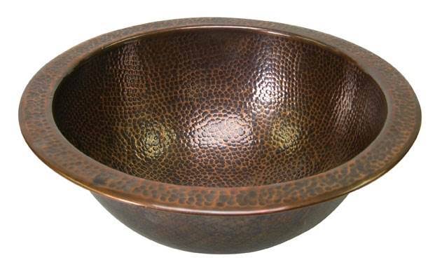 The Copper Factory CF146SN Solid Hand Hammered Copper Small Round Undermount Lavatory Sink in Satin Nickel