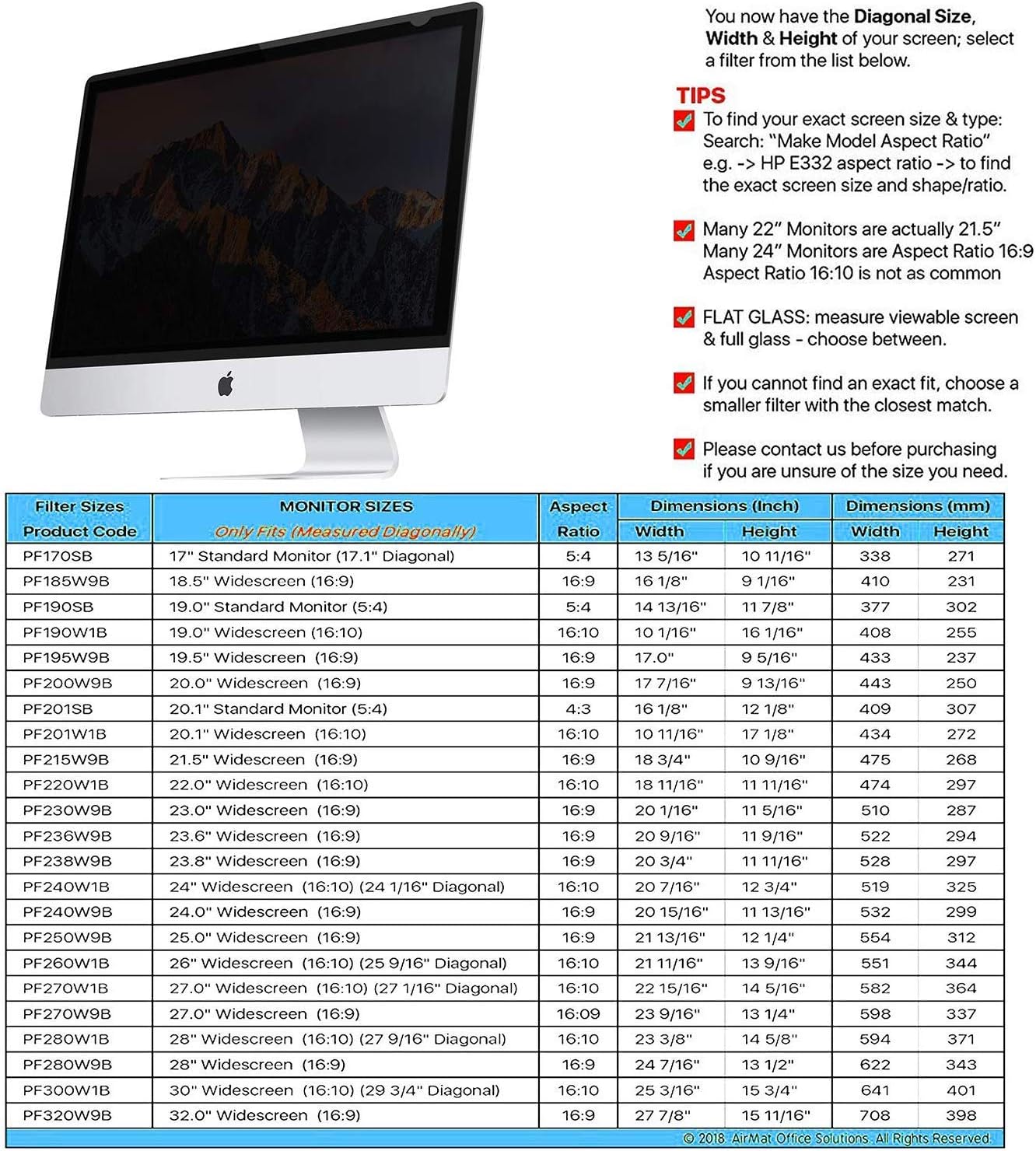 [2 Pack]Computer Privacy Screen 23.6 inches - Date Protection for Desktop Computer Security - Anti-Glare, Anti-Scratch, Blocks 96% UV - Matte or Gloss Finish Privacy Filter Protector - 16:9{PF236W9B}