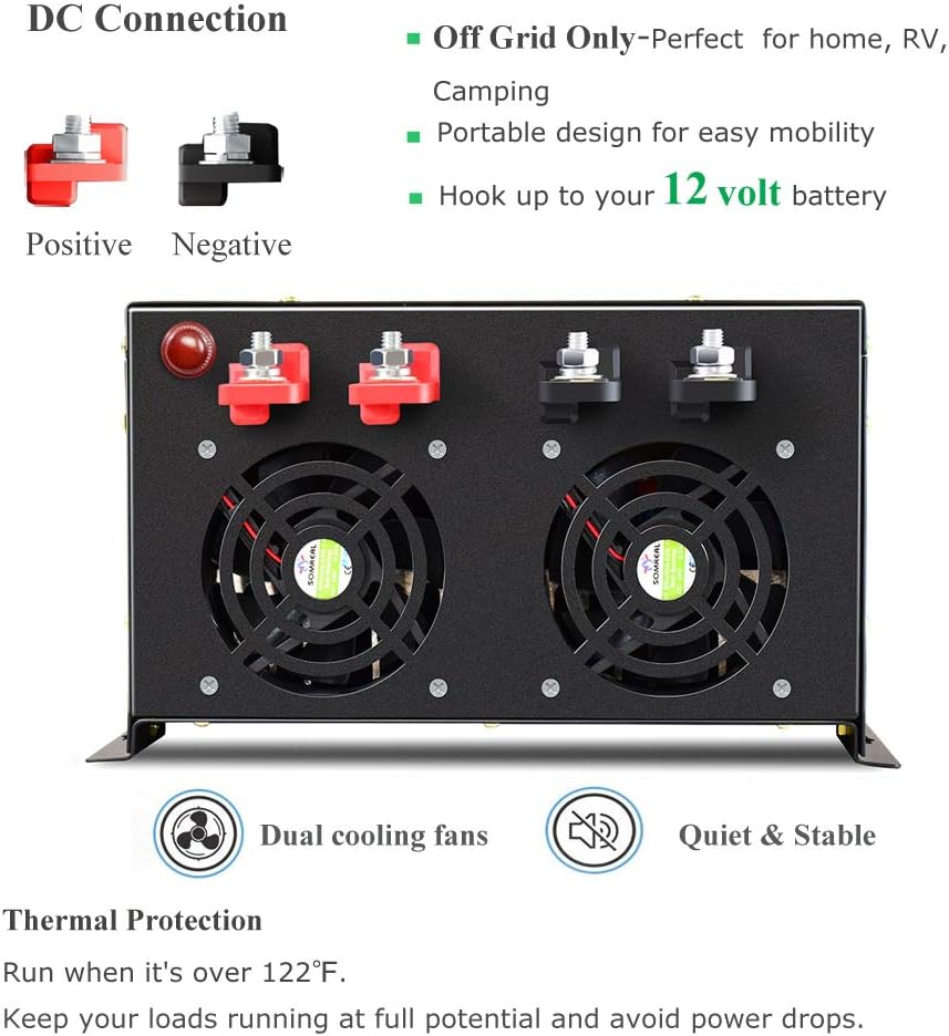 WZRELB 8000 Watt Max Continuous Power 16000 Watt Peak Heavy Duty Pure Sine Wave Inverter 12V DC to 120V AC 60HZ Truck/RV Converter Solar & Wind Power Supply for Home Camping Van