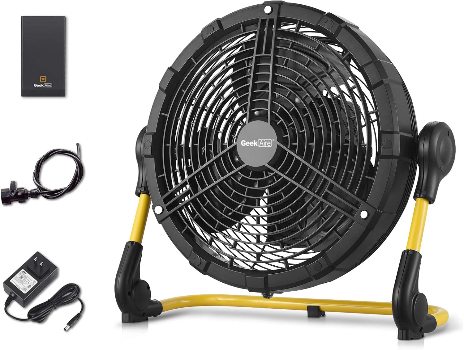Geek Aire Battery Operated Fan, Rechargeable Outdoor Misting Fan, Portable High Velocity Metal Floor Fan with 15000mAh Detachable Battery & Misting Function, Ideal for Patio, Camping, More - 16 inch