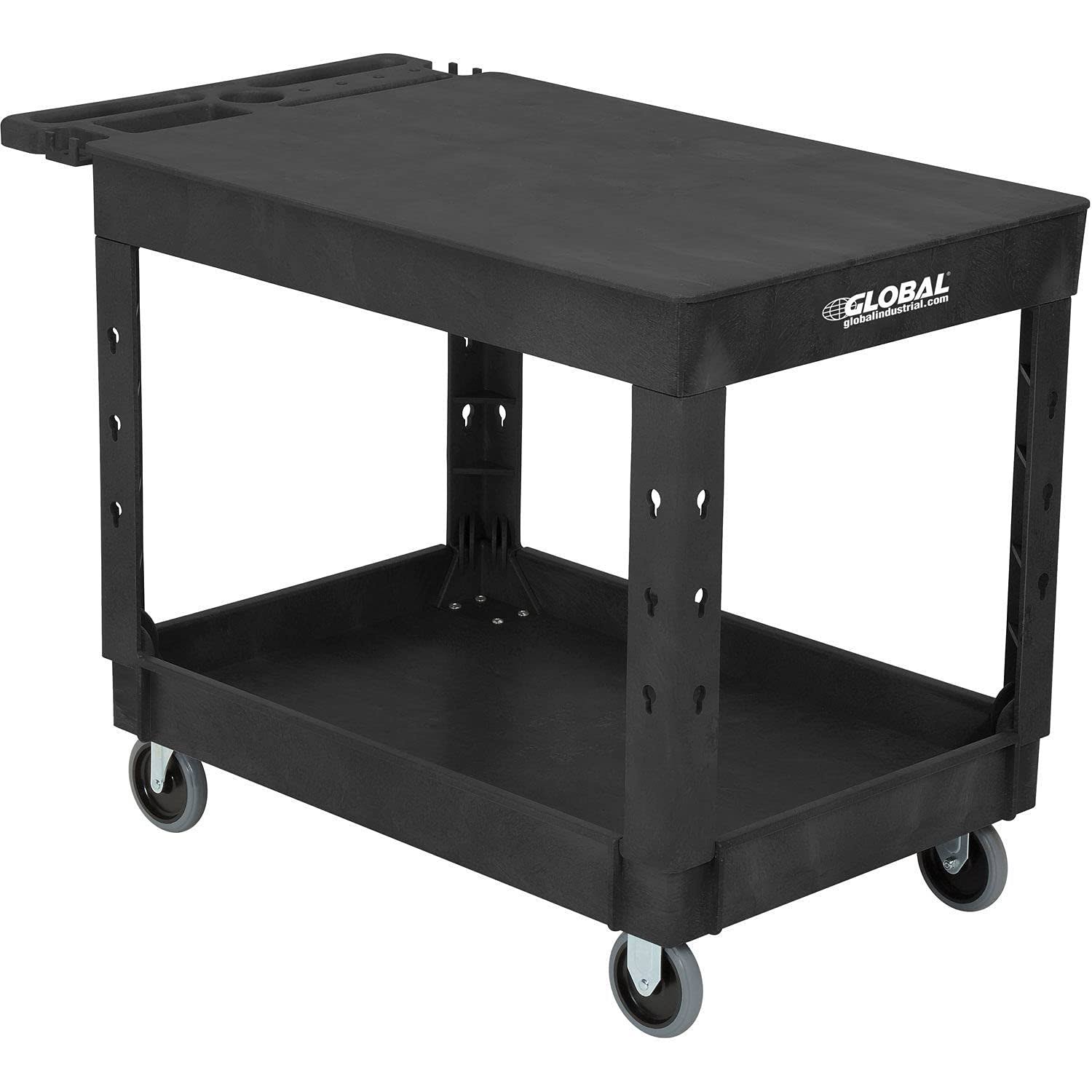 Industrial Service u0026 Utility Cart, Plastic 2 Flat Black Shelf, 44 x 25-1/2, 5 inch Rubber Casters