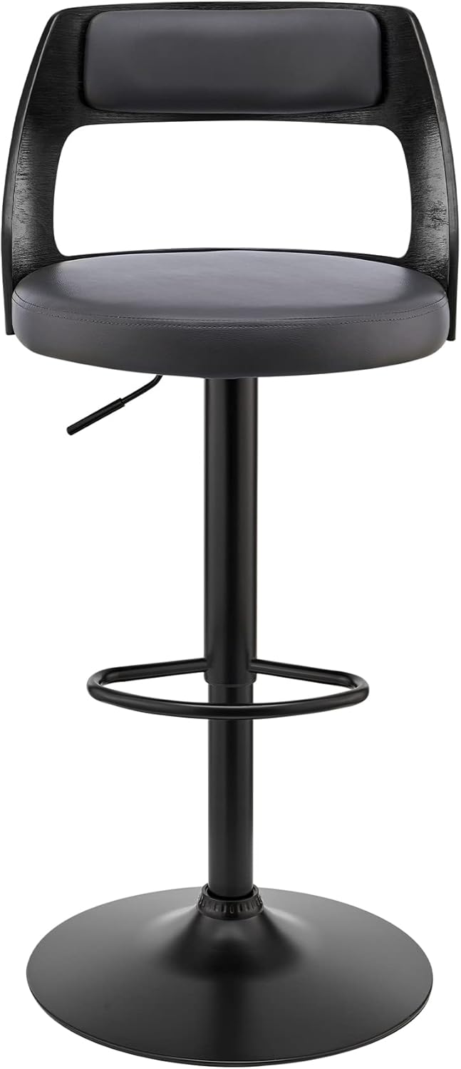 Itzan Adjustable Swivel Grey Faux Leather and Black Wood Bar Stool with Black Base