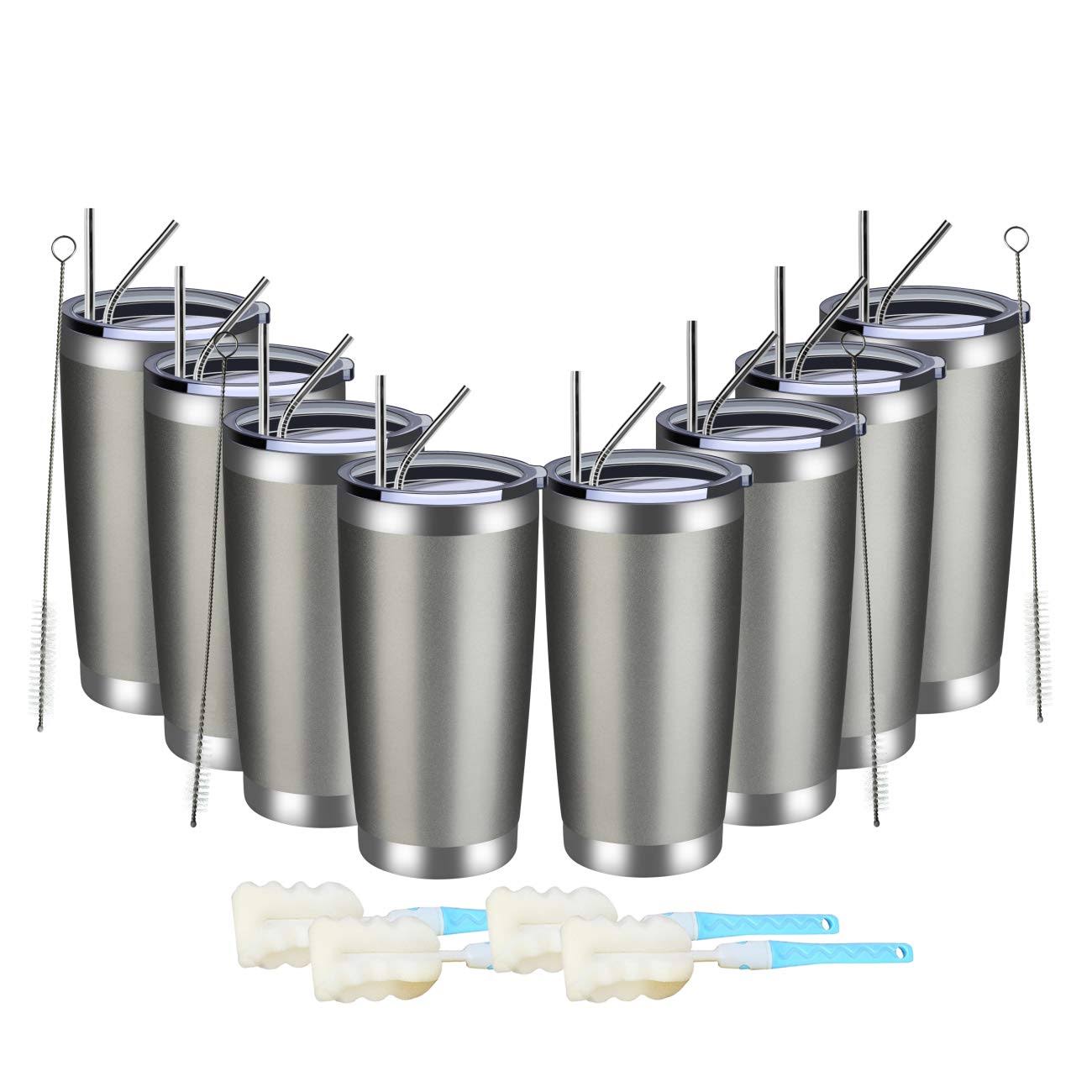 MEWAY 20oz Tumbler 8 Pack Double Wall Vacuum Insulated Travel Mug Bulk, Stainless Steel Tumblers with Lid and Straw, Durable Pow