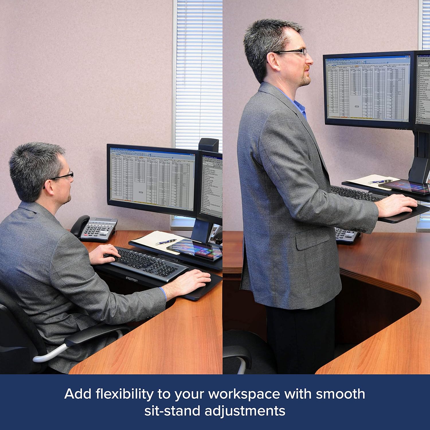 Ergotron - WorkFit-A Dual Workstation with Worksurface - for Tabletops - 23 Inches, Polished Aluminum