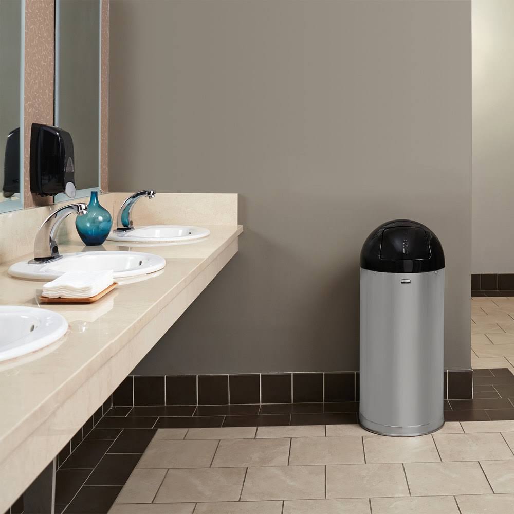Rubbermaid Commercial European u0026 Metallic Series Dome Top Receptacle, Round, 15 gal, Satin Stainless