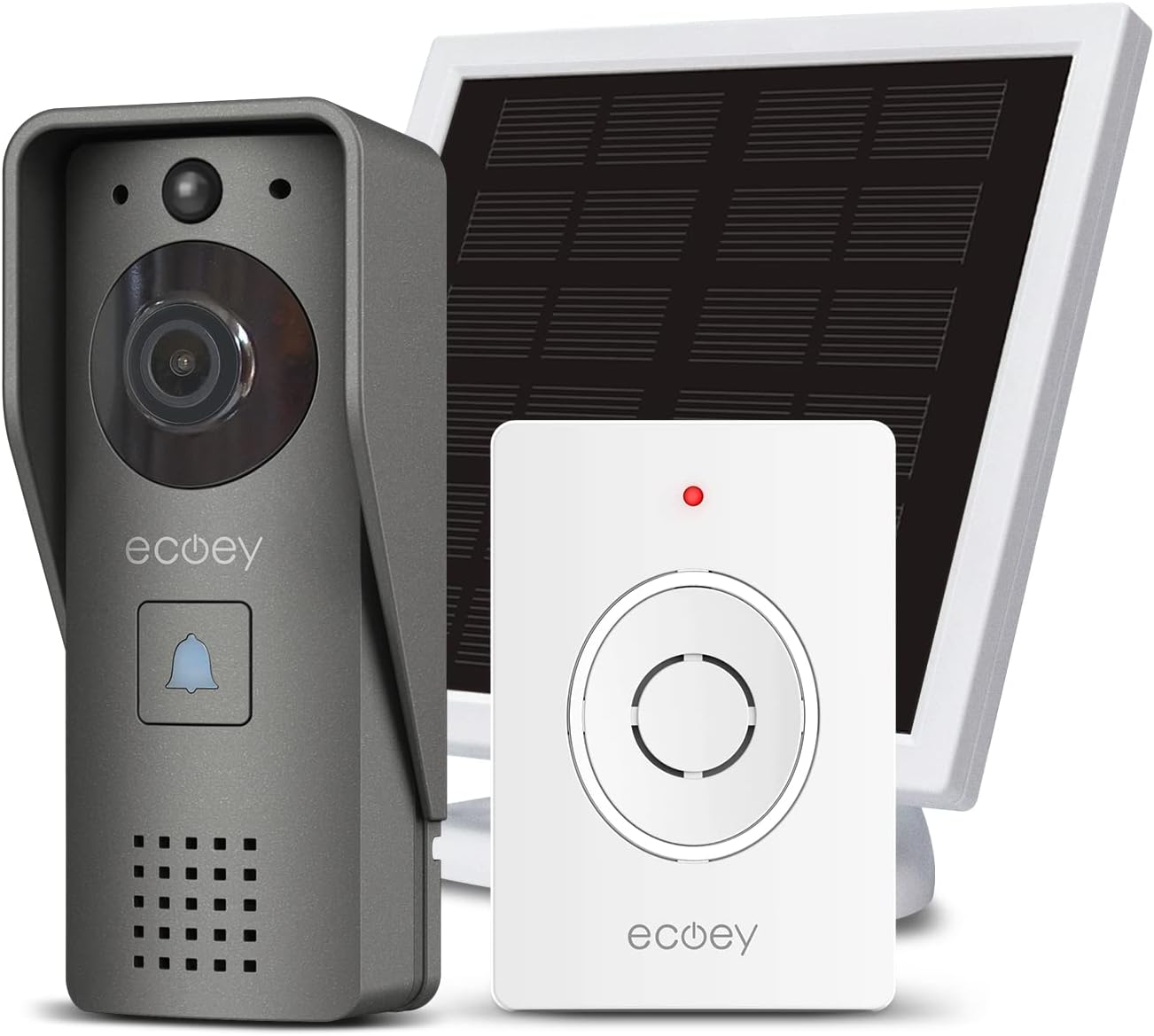 Ecoey Video Doorbell Camera, Smart Wi-Fi Doorbell Camera with Two-Way Audio, Video Doorbell with 1080P HD, PIR Motion Detection, Removable TF Card, Wireless Doorbell with Solar Energy, GW1002, 1PACK