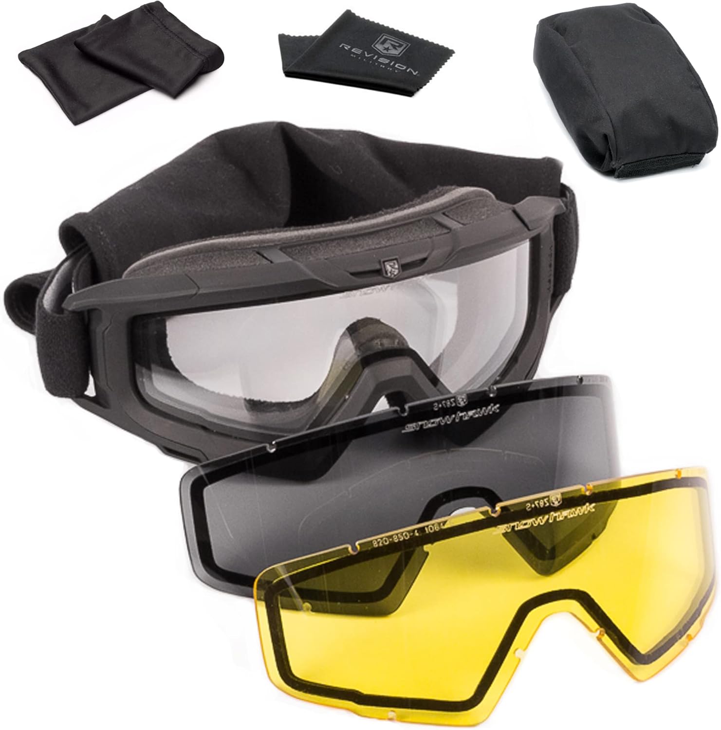 Revision Military SnowHawk Goggle System Deluxe Yellow Kit - Black, One Size - Anti Fog Eye Protection Military Goggles