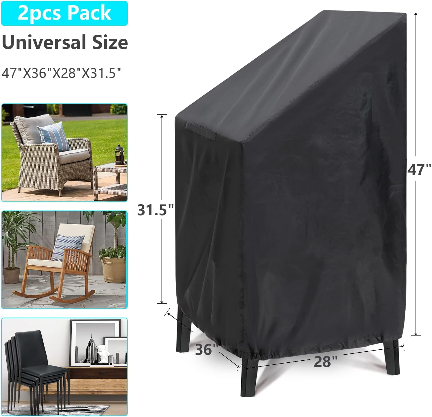 HENAYUK Outdoor Chair Covers,2 Pack Waterproof Garden Patio Chair Covers Dust Proof, Rainproof and Snow Proof High Back Patio Stacking Chair Covers 47&times;36&times;28&times;31.5 in Outdoor Furniture Cover