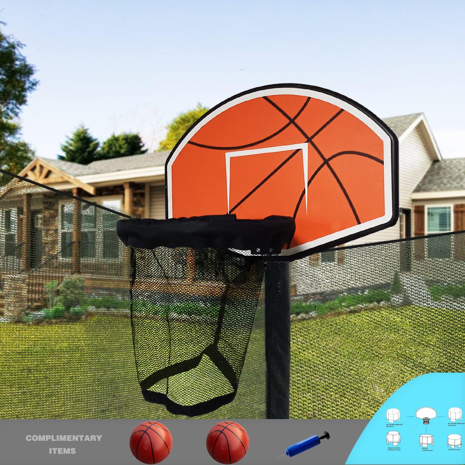 HIWOKK Trampoline Basketball Hoop with 2 Mini Ball and Pump Included, for Dunk,Easy to Assemble Metal Rim Fit for Most Types of Trampoline Poles Came with Foam Protection Pack of 2