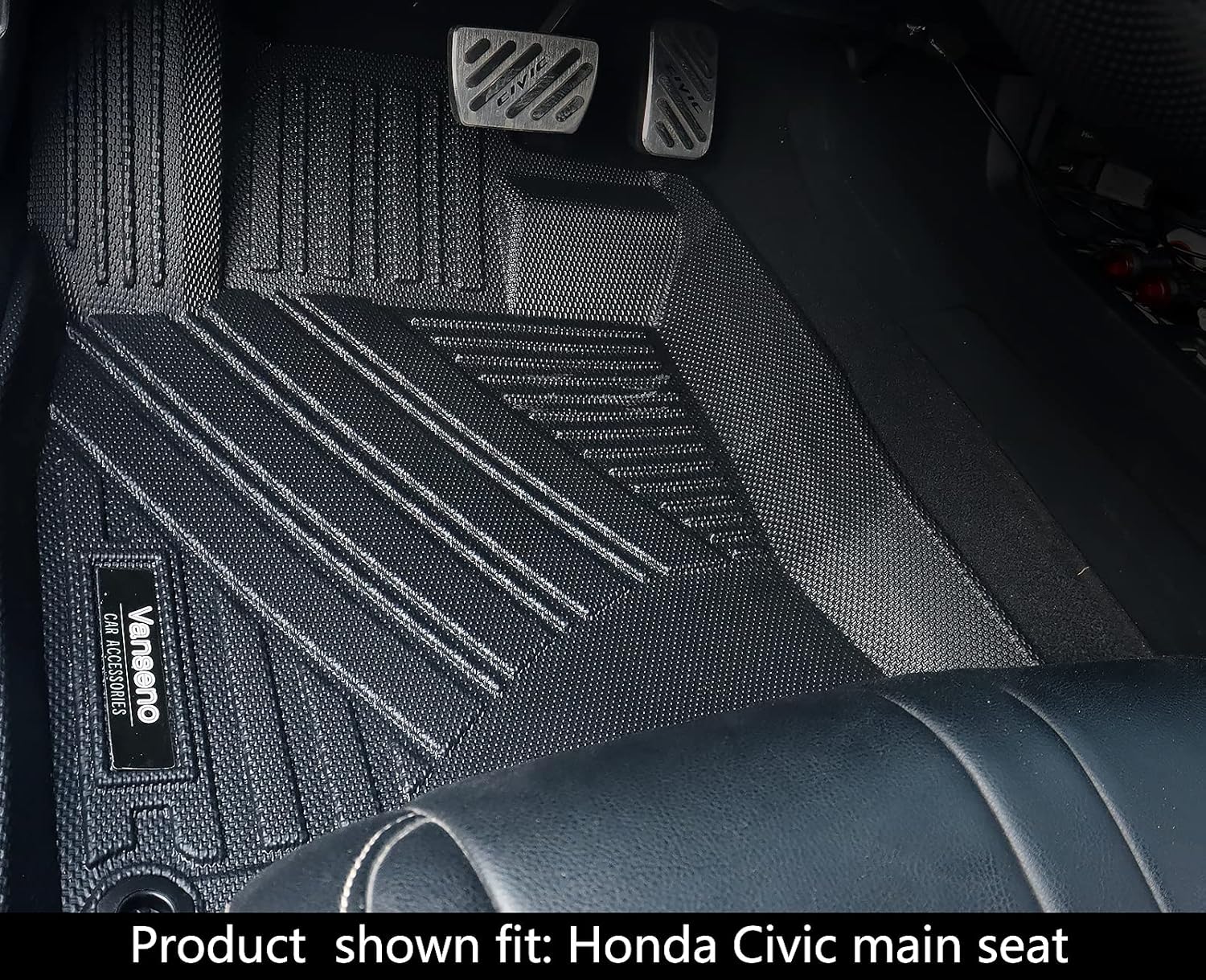 Vanseno Car Floor Mats & Cargo Trunk Liners Set Compatible for 2016-2021 Honda Civic Sedan All-Weather Rubber Mat Protection Black