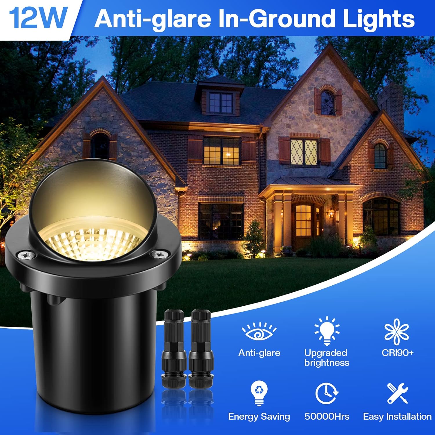 Junview Low Voltage Landscape Lights 12W Shielded Ground LED Landscape Lights Warm White Well Lights IP67 Waterproof 12-24V Landscape Lighting for Outdoor Yard Driveway(14Pack with Connector)