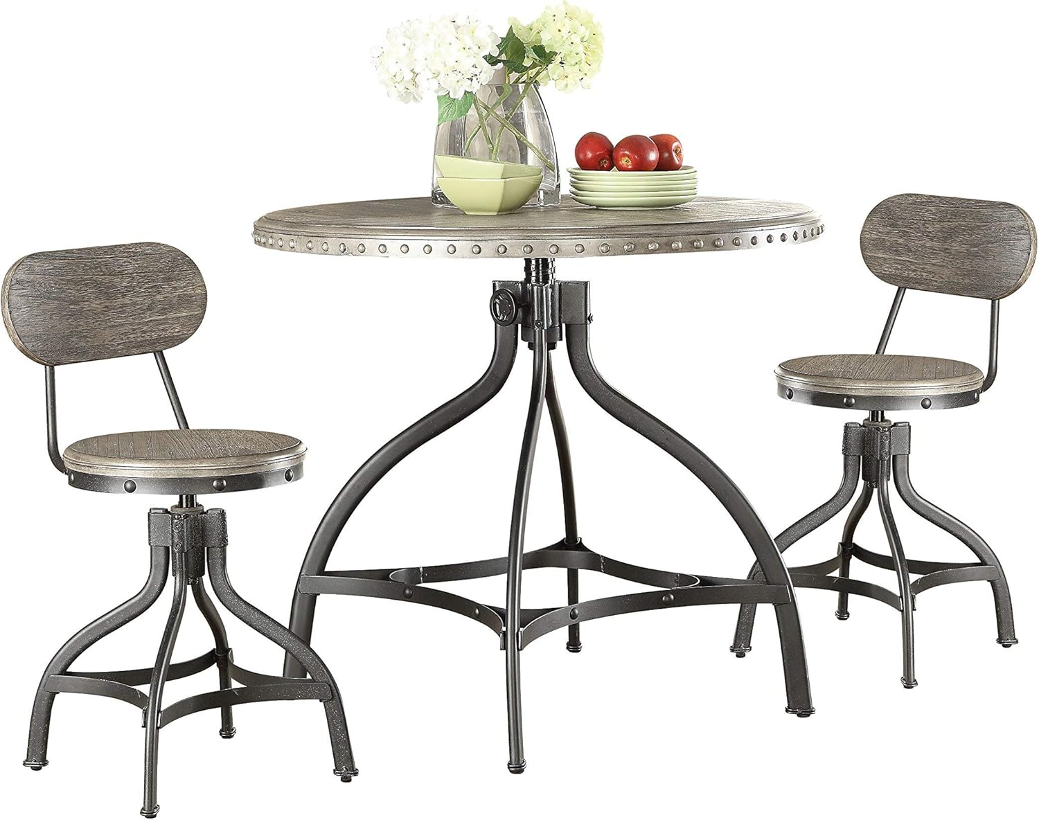 ACME Furniture 73130 3 Piece Fatima Adjustable Counter Height Set Gray Oak/Metal