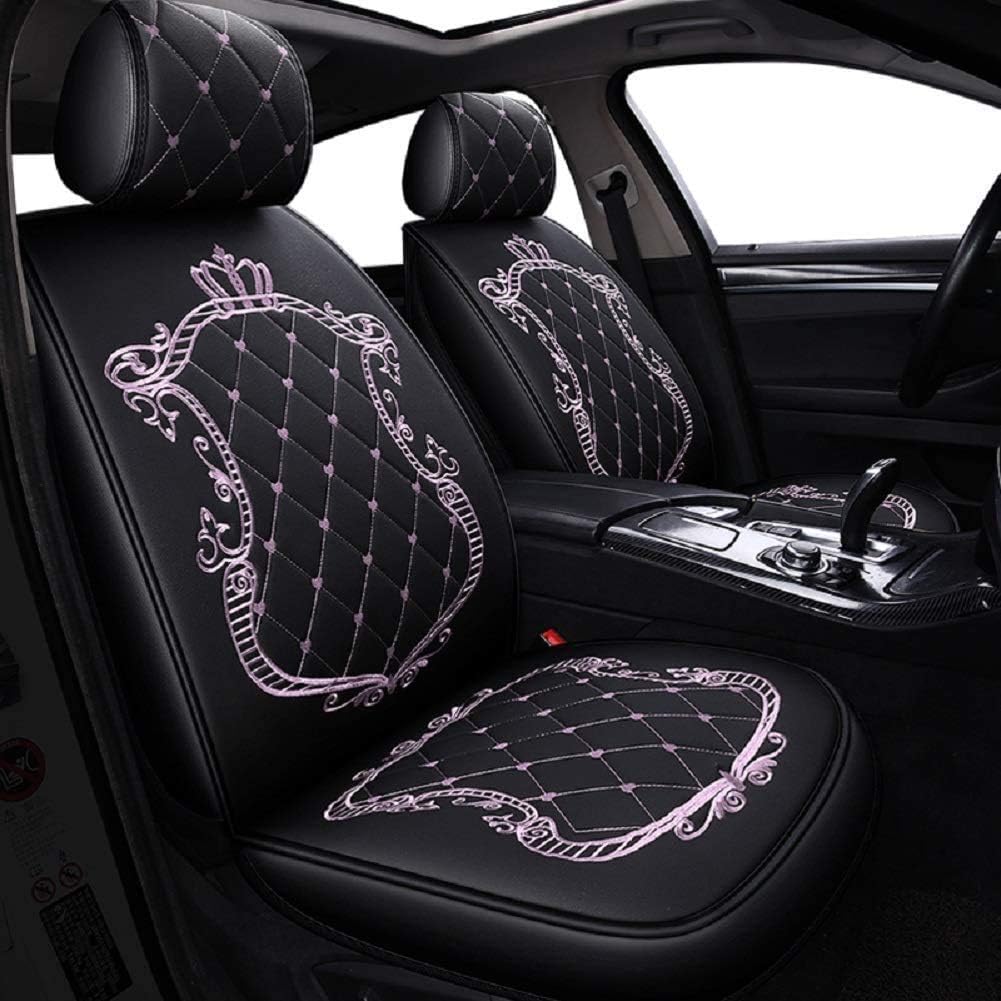 Skysep Crown Car Seat Covers, Fully Surrounded Unisex Seat,Winter Leather Seats Car,PU Leather and 3D Breathable Fabric (Black-White)