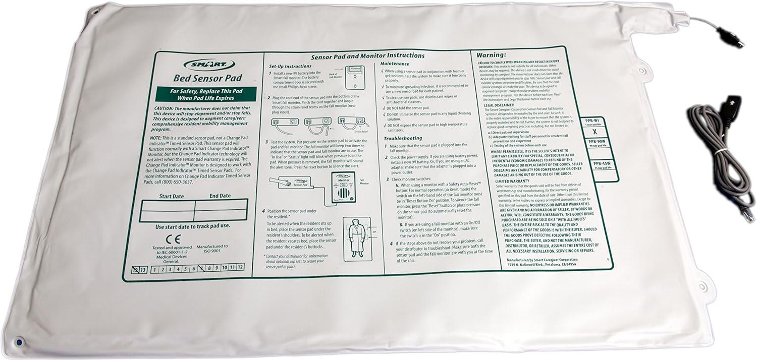 Replacement Corded 20in x 30in Bed Sensor Pad by Smart Caregiver Pack of 2