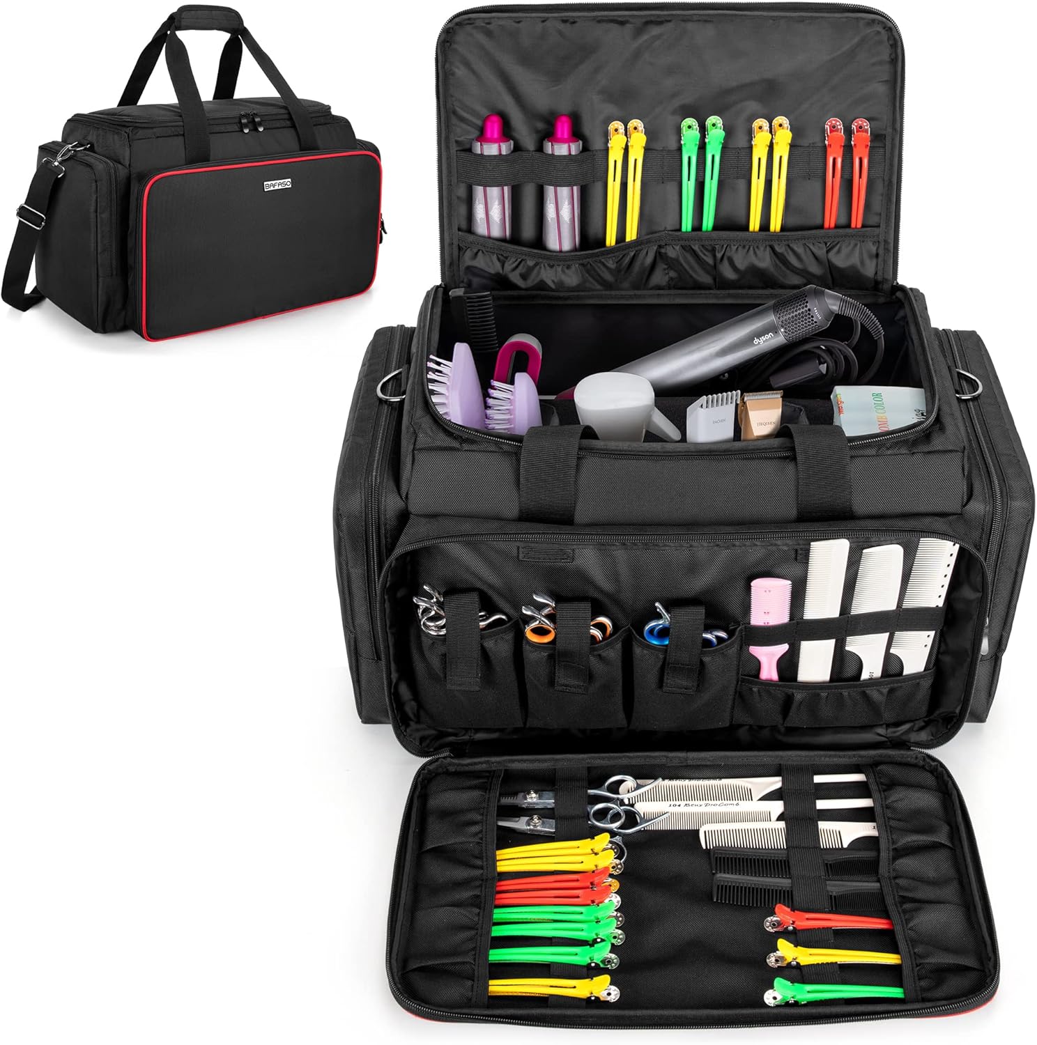 BAFASO Large Barber Bag with Adjustable Dividers, Travel Barber Case Holds Various Hair Cutting Tools (Bag Only), Black