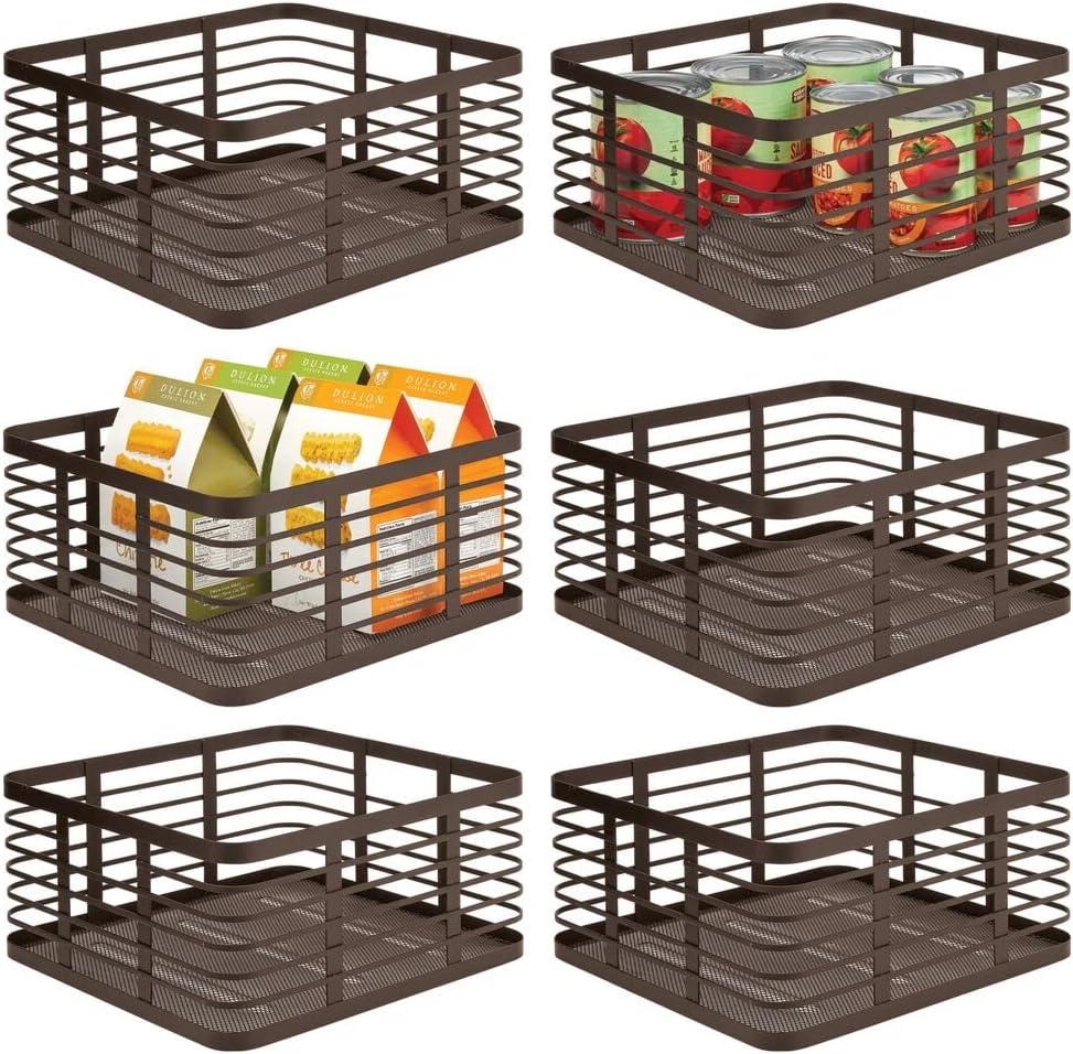 mDesign Modern Decor Metal Wire Food Organizer Storage Bin Baskets for Kitchen Cabinets, Pantry, Bathroom, Laundry Room, Closets, Garage - 6 Pack - Bronze