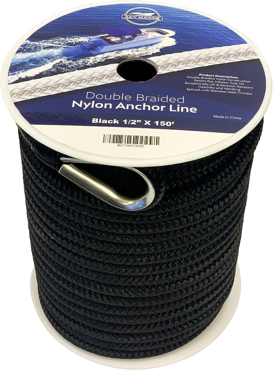 Double Braided Nylon Anchor Line with Stainless Thimble Pack of 2