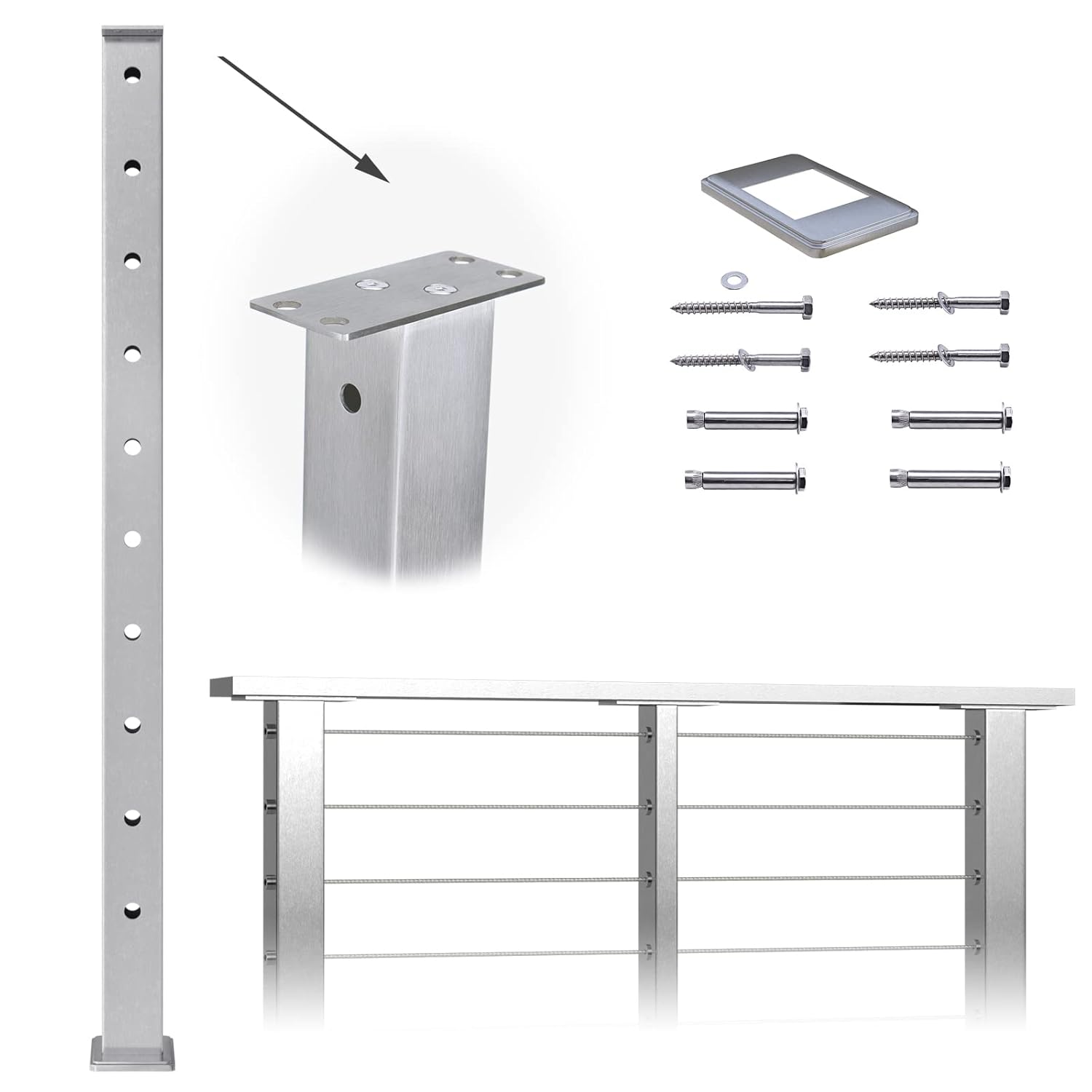 Muzata Cable Railing Post Square Weldless Flat top 42