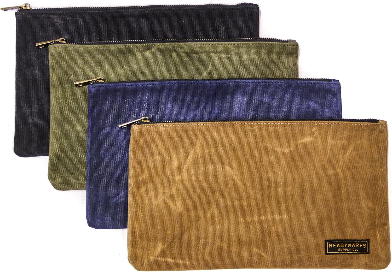 Readywares Waxed Canvas Zipper Tool Bags, Heavy Duty Canvas Tool Pouch, 4 Colors: Tan, Olive, Navy, and Black, 12.5