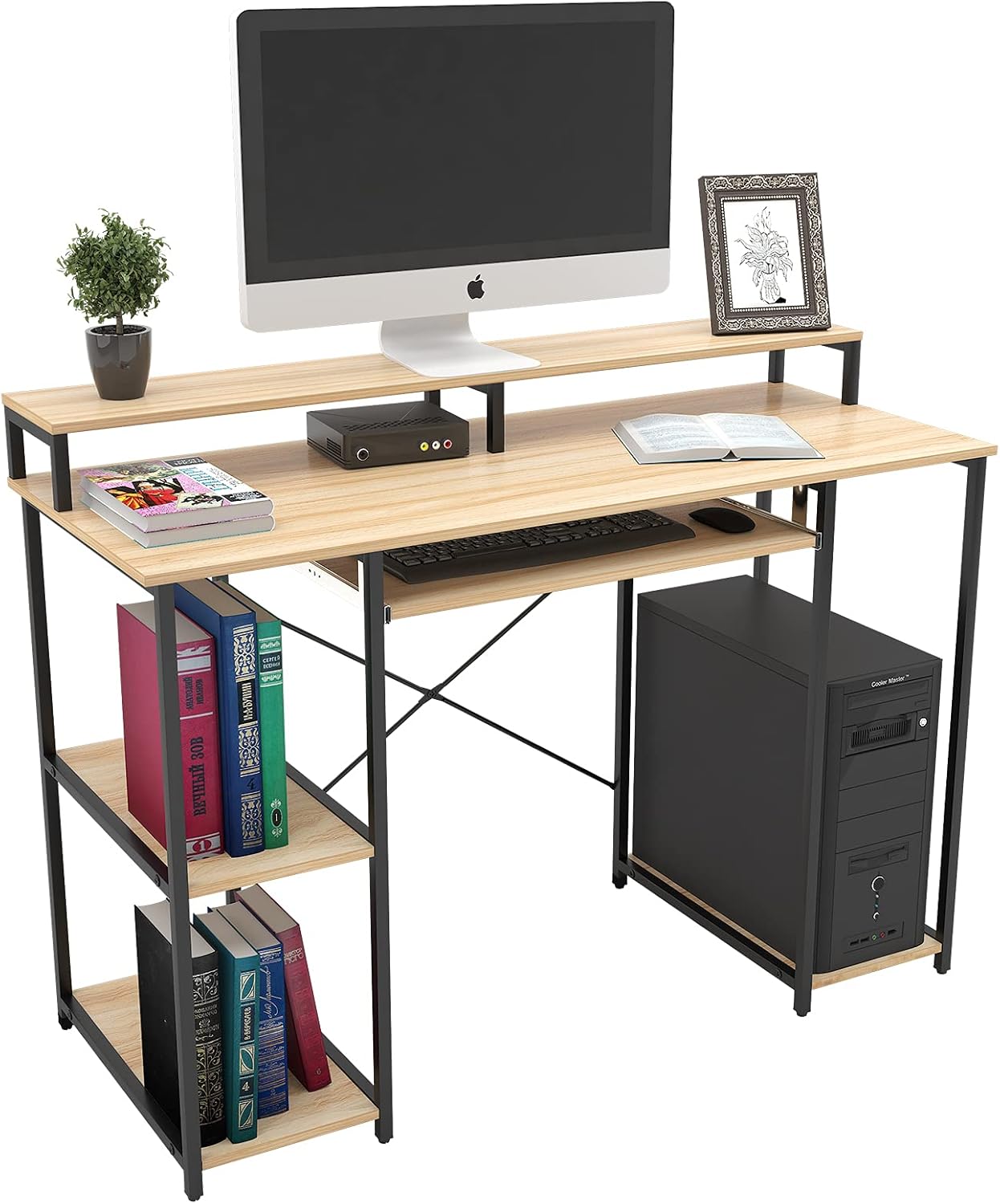 TOPSKY Computer Desk with Storage Shelves/23.2in Keyboard Tray/Monitor Stand Study Table for Home Office (46.519 inch,Black)
