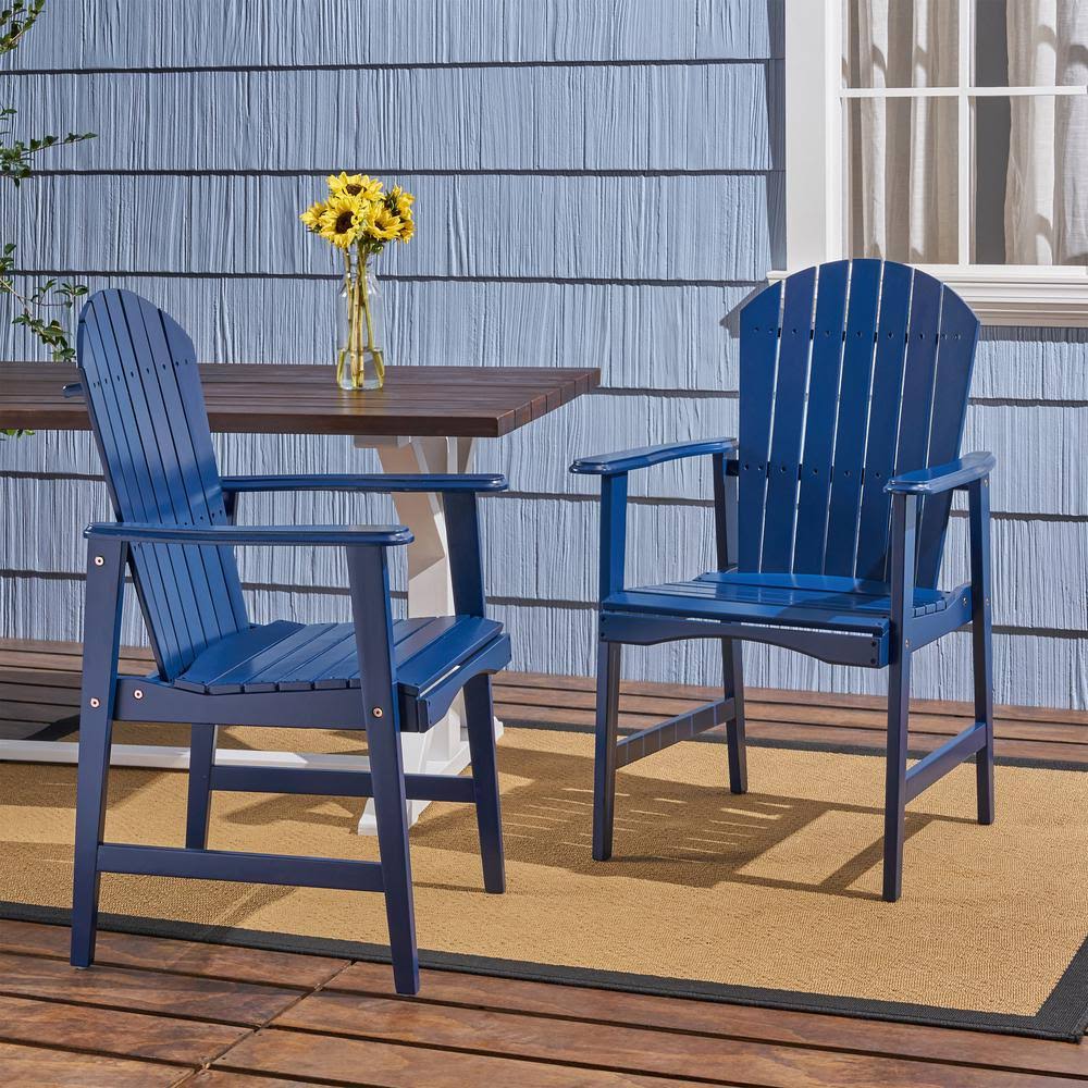 Noble House Malibu Navy Blue Solid Wood Outdoor Dining Chairs (2-Pack)