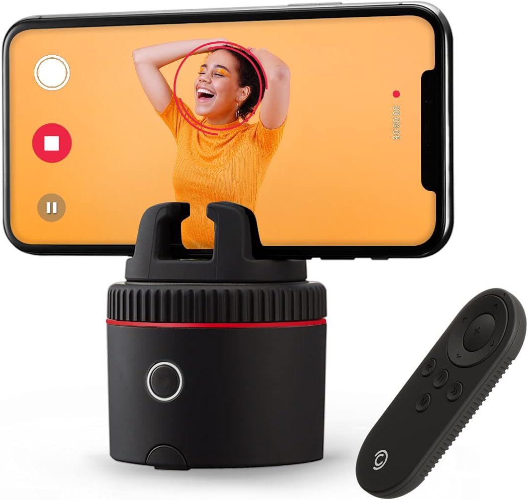 Pivo Pod Red with Remote Control - Auto Tracking Smartphone Pod - Handsfree Face Body Motion Tracking Camera Phone Mount - Content Creation Kit for Videos and Photos