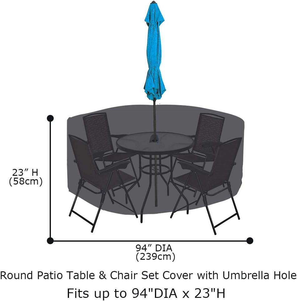 94 Inch Round Patio Table & Chair Set Cover with Umbrella Hole Heavy Duty Waterproof Outdoor Table Chair Set Covers, Black