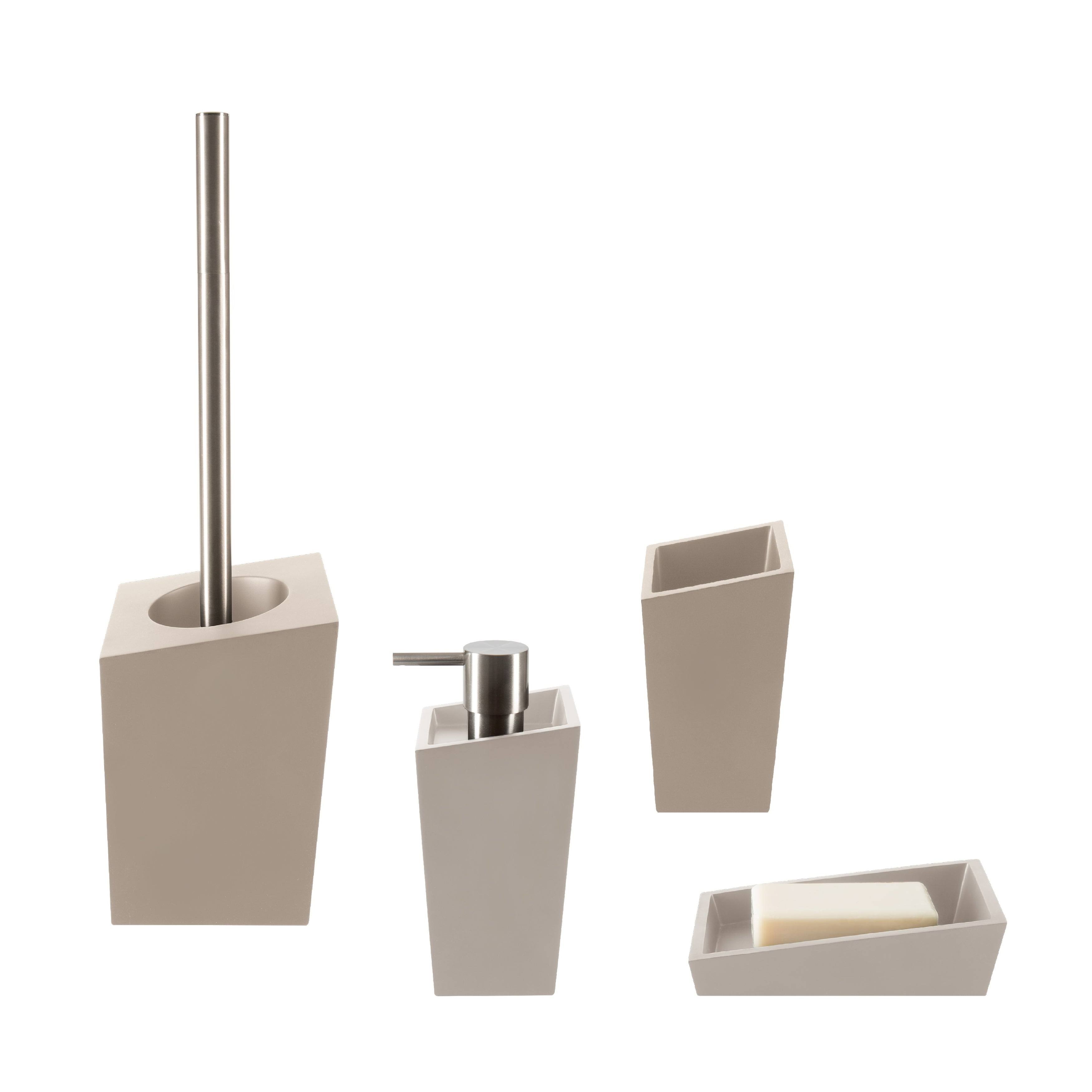 4-Piece Bathroom Accessories Set Spirella Yoshi Matte Taupe Gray Polyresin