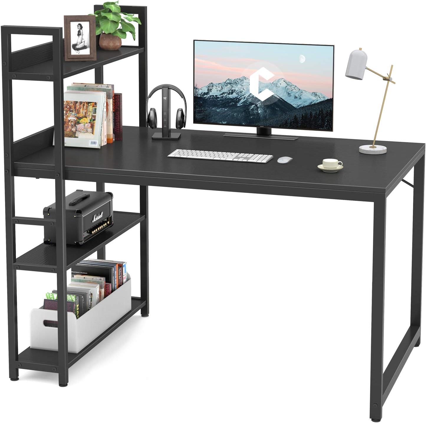 Cubicubi Computer Desk 55 inch with Storage Shelves Study Writing Table for Home Office,Modern Simple Style,Black