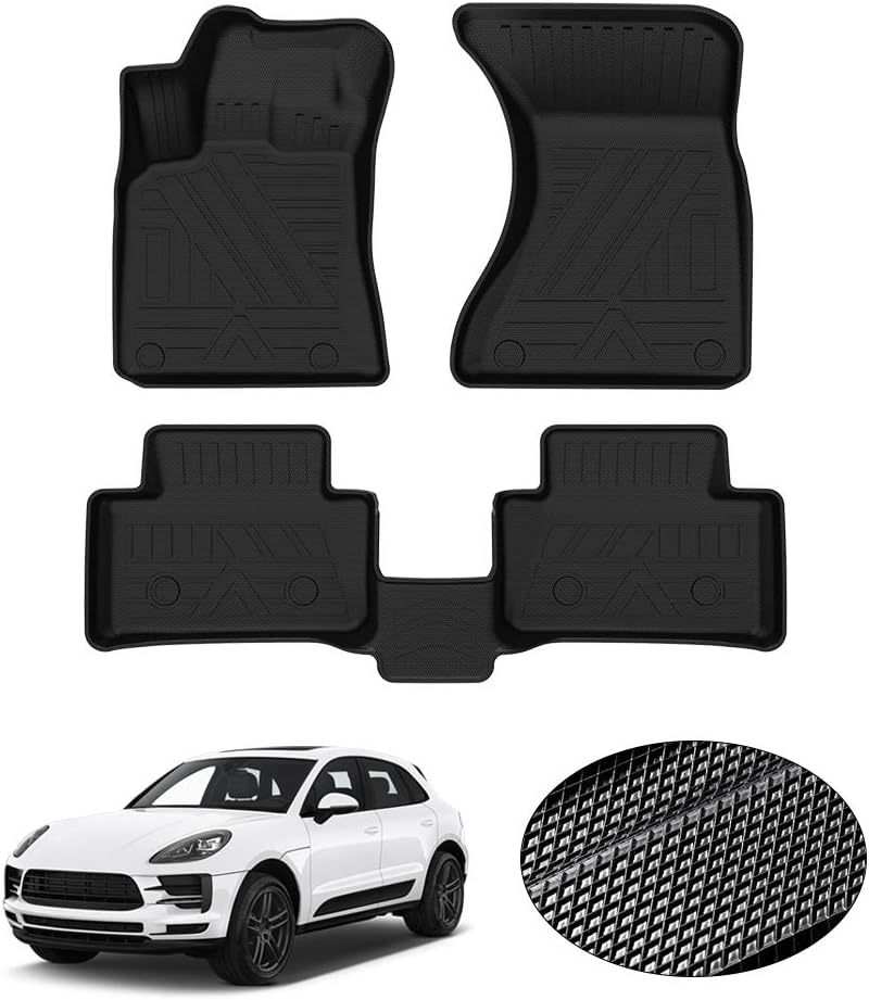 KUST Custom Fit Floor Mats for Porsche Macan 2014-2022 All Weather Floor Mat Liner 1st & 2nd Row Liners Black Non-Slip