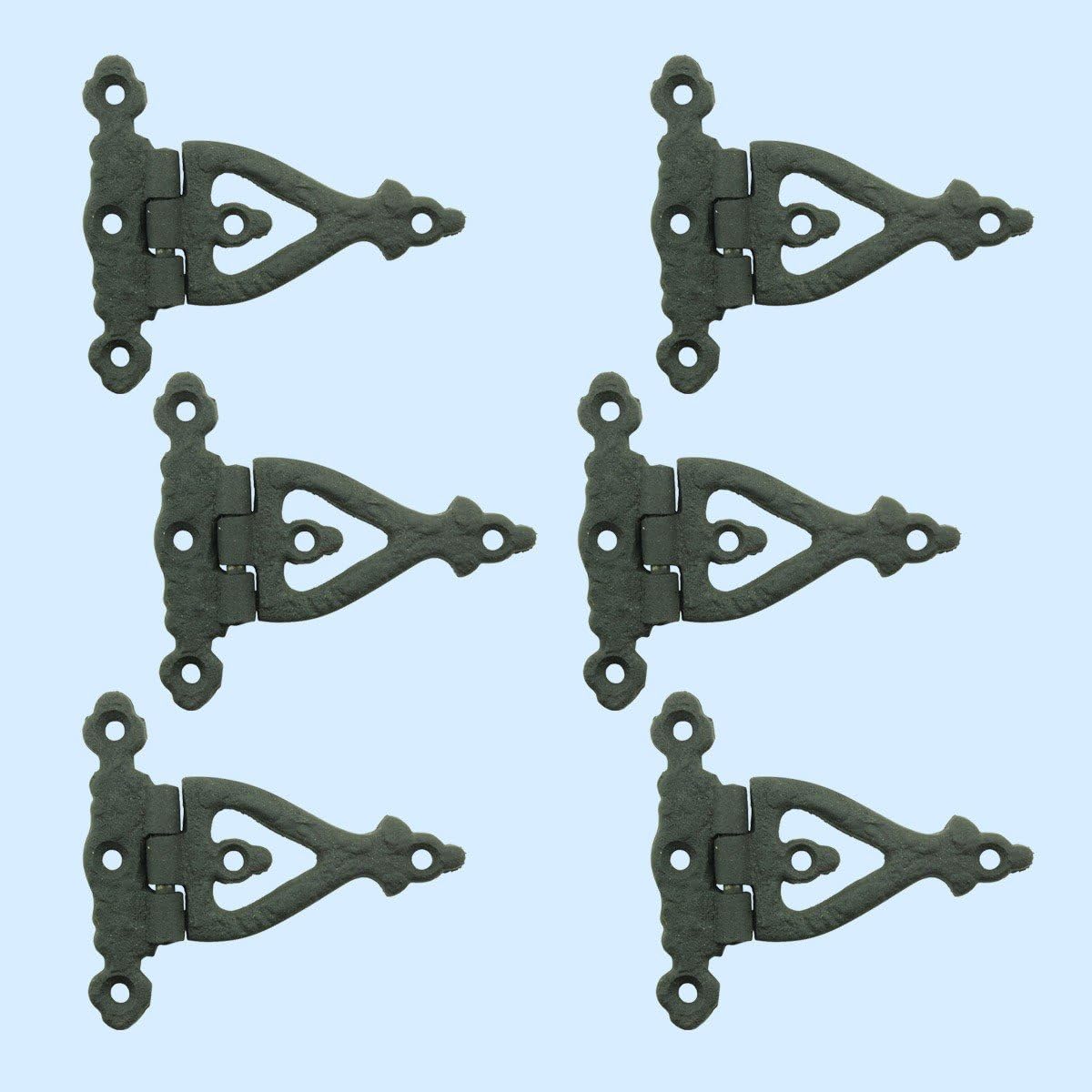 Black Wrought Iron Door Strap Hinge 3 Inches Long Victorian Eternity Rust Resistant Flush Mount Door Hinges for Cabinet, Barn Or Shed Doors with Hardware | Renovators Supply Manufacturing Pack of 6