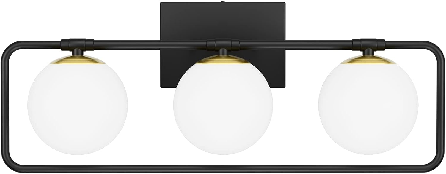 Ralbay 3-Light Mid Century Modern Bathroom Vanity Lights Milky Glass Wall Light Fixtures Over Mirror, Black and Antique Bronze Light Fixture for Bathroom (Exclude Bulb)
