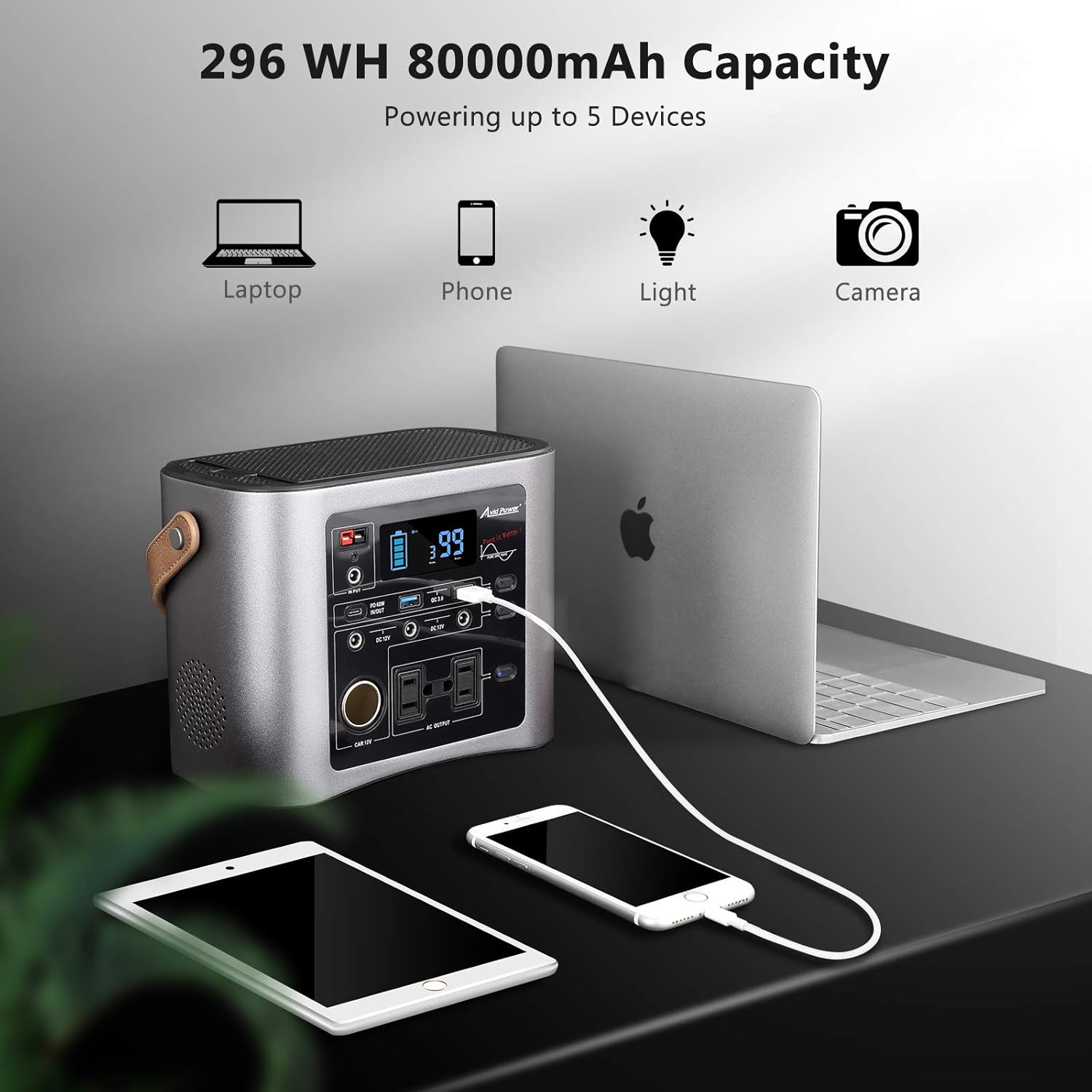 AVID POWER Portable Power Station, 296Wh 80000mAh Portable Solar Generator, Backup Power Supply with Dual 110V/300W Pure Sine Wave AC Outlets and Flashlight for Outdoor Camping Travel Home Emergency