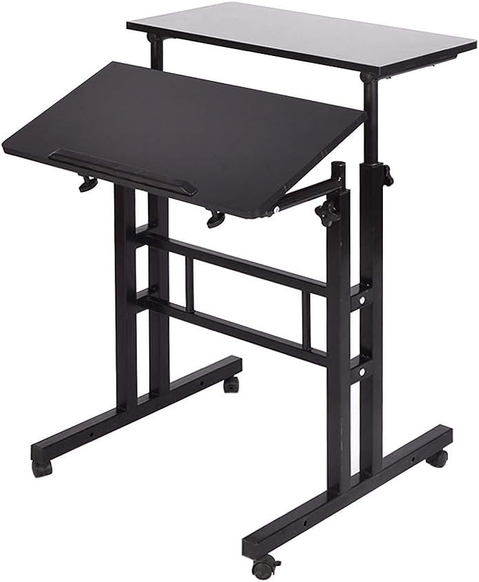 Mobile Stand Up Desk, 24 inch Laptop Computer Desk Adjustable Standing Home Office Desks with Roller, Student Desk School Desk Simple Stand Up Desk Small Desks for Small Spaces for Standing or Sitting