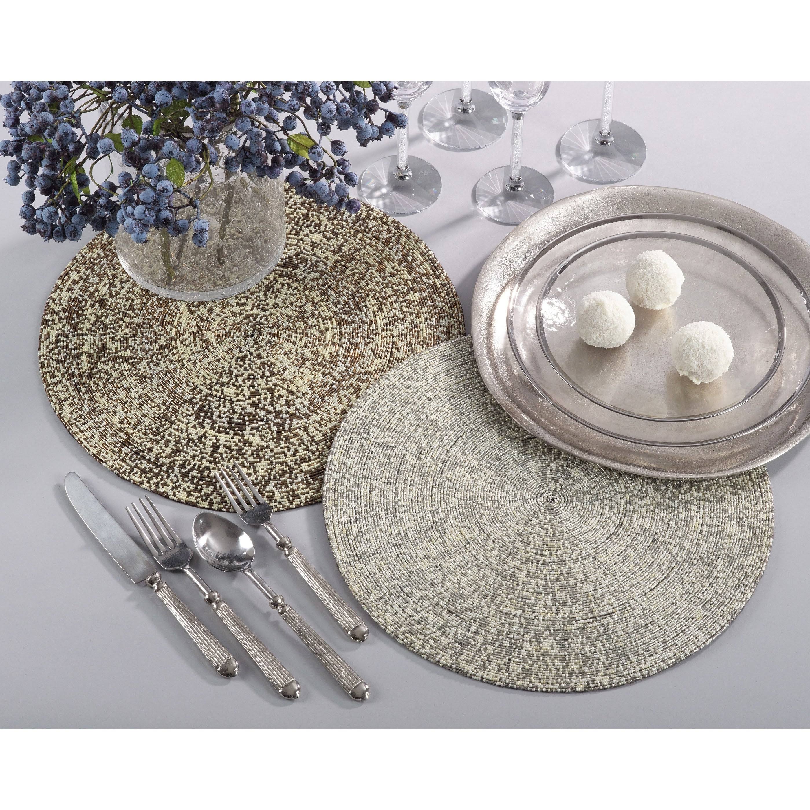 Saro Lifestyle 1036.S14R Glass Beaded Design Elegant Glam Placemat Silver - Set of 4