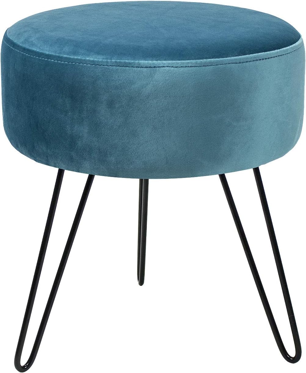Sorbus Velvet Footrest Stool, Round Mid-Century Modern Luxe Velvet Ottoman, Footstool Side Table, Removable Metal Leg Design (Gray) Pack of 2
