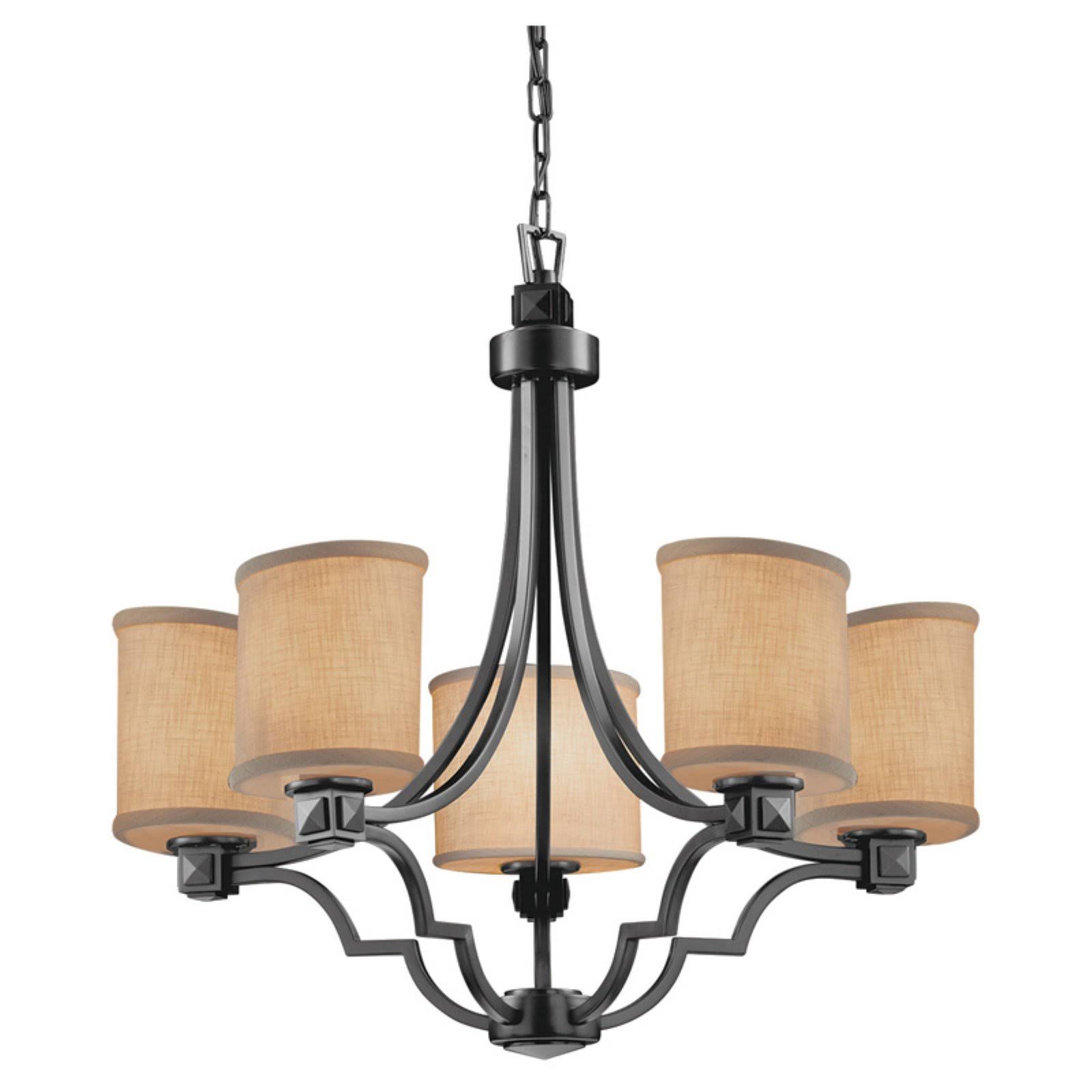 Justice Design FAB-8500-30-CREM-LED5-3500 Textile 28x22 Argyle 5 Light Shaded LED Chandelier - Matte Black