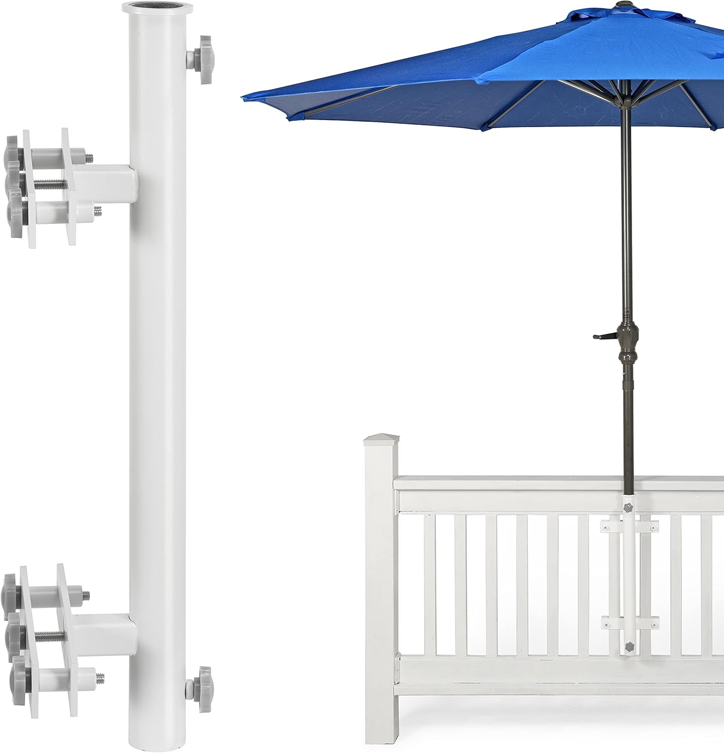 Wanhork Heavy Duty 304 Stainless Steel Patio Umbrella Holder,for Outdoor Fixed Deck Railing (Grille/Post) Sun Umbrella Base and Bracket(Post, Black)