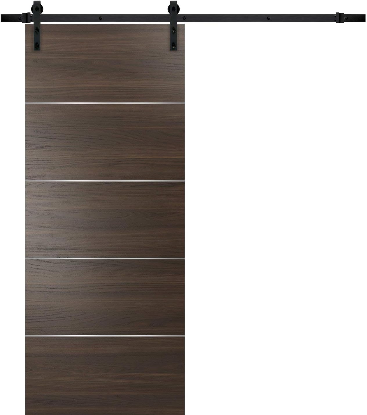 Barn Sliding Brown Door 36 x 80 with 6.6FT | Planum 0020 Chocolate Ash | Sturdy Top Mount Track Set Steel Set | Closet Modern Solid Core Door