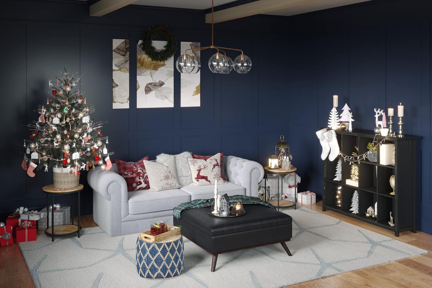 SIMPLIHOME Acadian SOLID WOOD 48 inch x 57 inch Rustic 12 Cube Storage in Black with 12 Shelves, for the Living Room, Study and Office